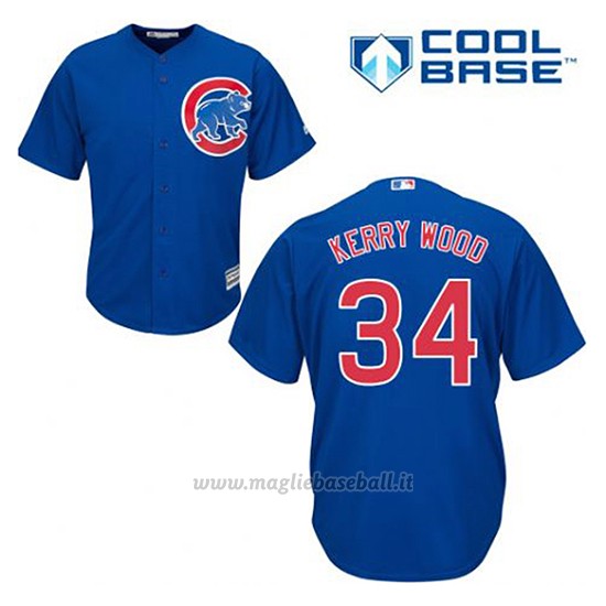 Maglia Baseball Uomo Chicago Cubs 34 Kerry Wood Blu Alterner Cool Base